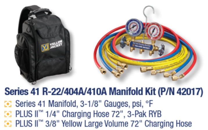 Yellow Jacket 42017 Series 41 R-22/404A/410A Manifold Backpack Kit
