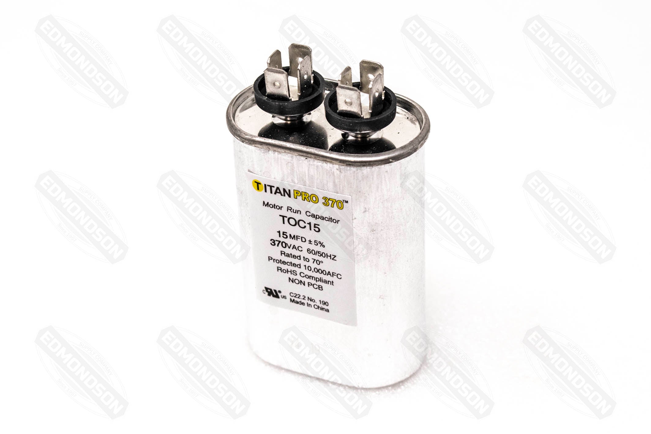 Packard Titan PRO TOC15 Motor Run Capacitor 15 MFD 370 Volt Oval - Edmondson Supply
