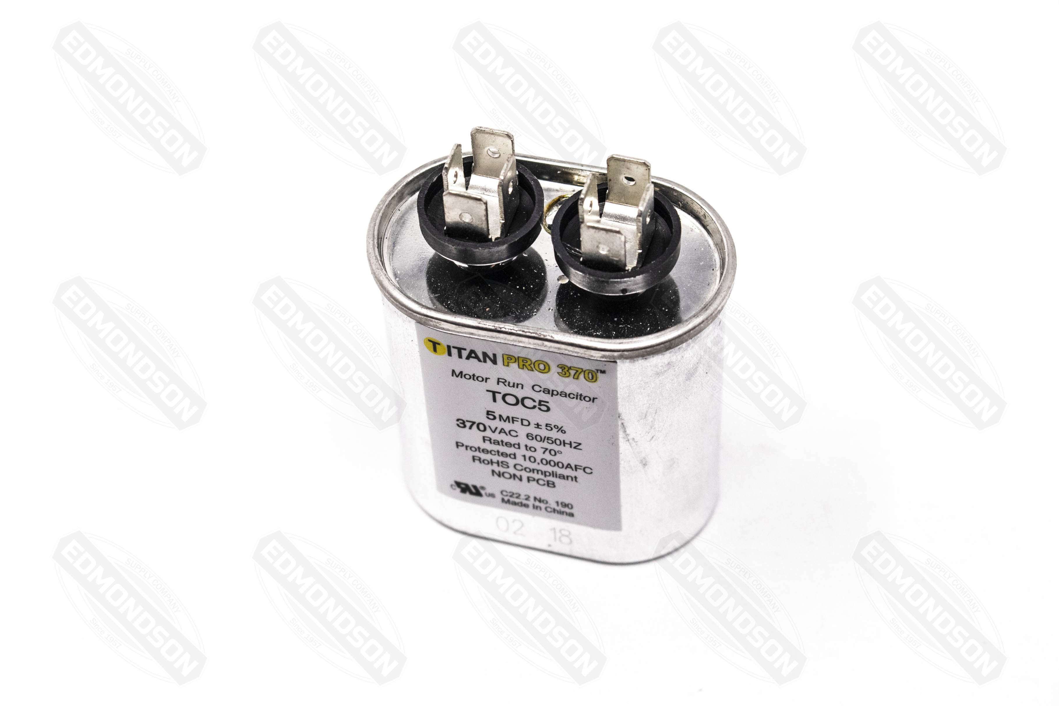 Packard Titan PRO TOC5 Motor Run Capacitor 5 MFD 370 Volt Oval - Edmondson Supply