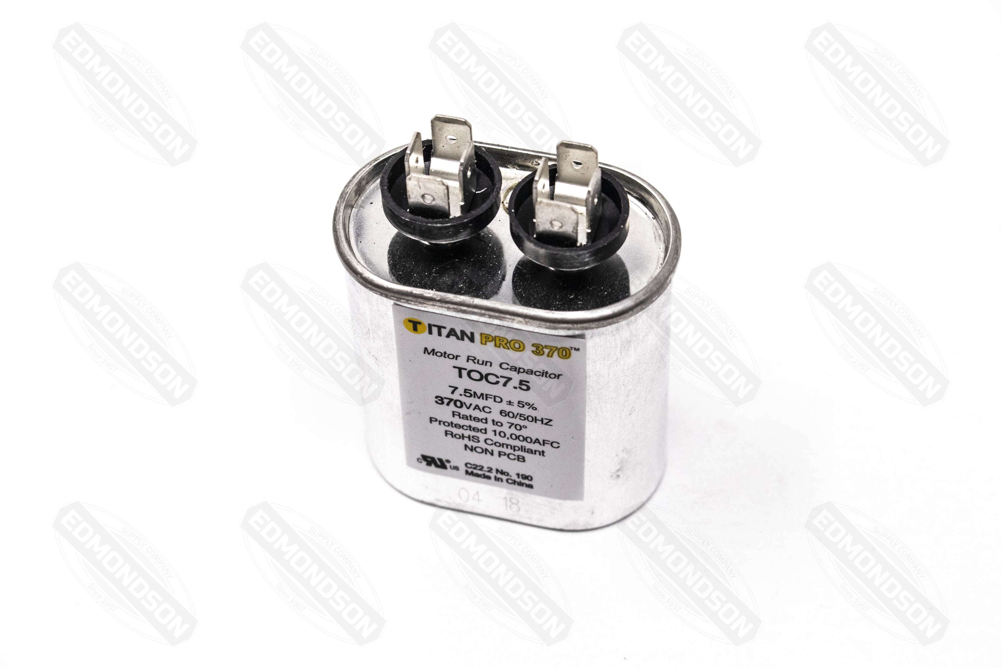 Packard Titan PRO TOC7.5 Motor Run Capacitor 7.5 MFD 370 Volt Oval - Edmondson Supply