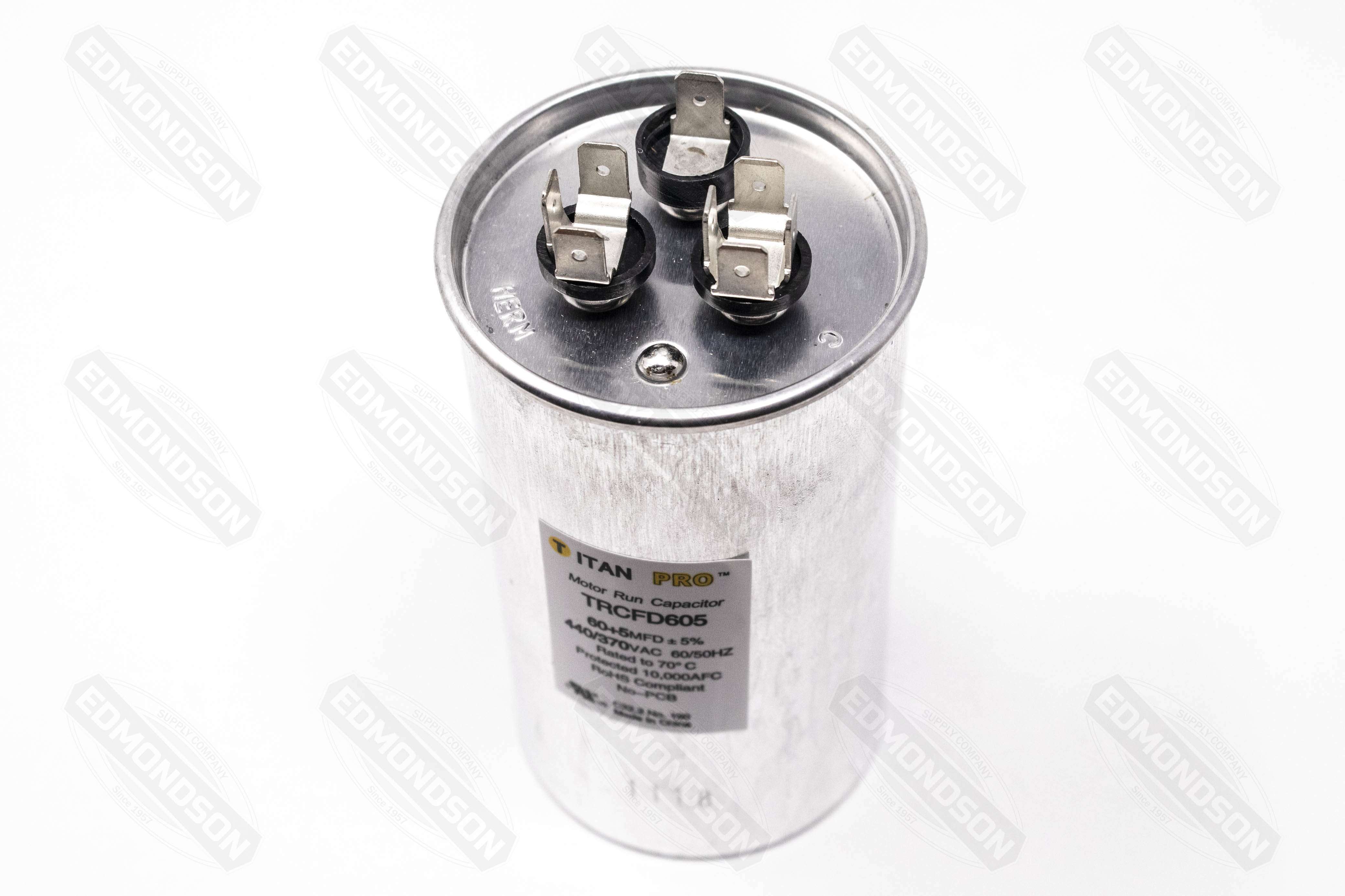 Packard Titan PRO TRCFD605 Run Capacitor 60+5 MFD 440/370 Volt Round - Edmondson Supply