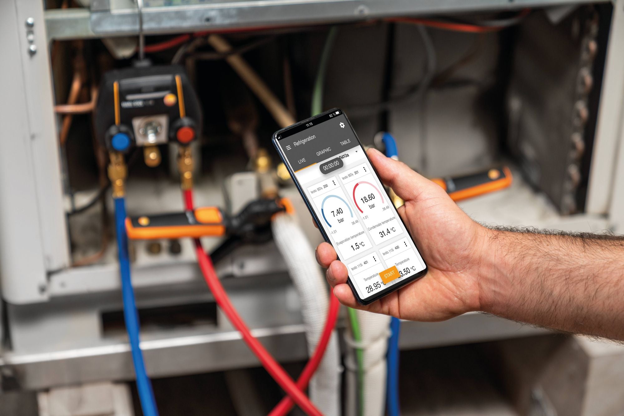 Testo 0564 3550 01 - 550i Smart Kit App-Controlled Digital Manifold w/ Wireless Clamp Temperature Probes - Edmondson Supply