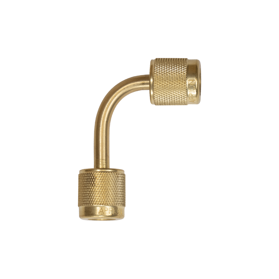 Appion VFL90L MegaSeal 4in 90° Vacuum-Rated Connector - (2) 1/4in Female Flare Swivel Fittings - Edmondson Supply