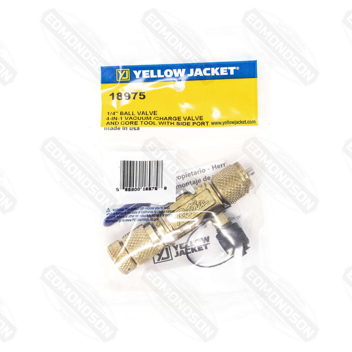 Yellow Jacket 18975 1/4" 4-in-1 Ball Valve Tool Core Removal w/Side Port R-410A - Edmondson Supply