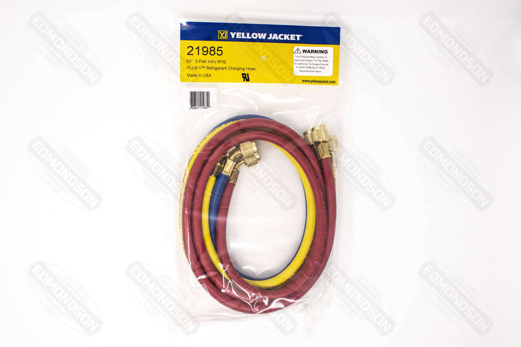 Yellow Jacket 21985 PLUS II™ 60" Charging Hose (RYB) 3-Pack - Standard 1/4" - Edmondson Supply