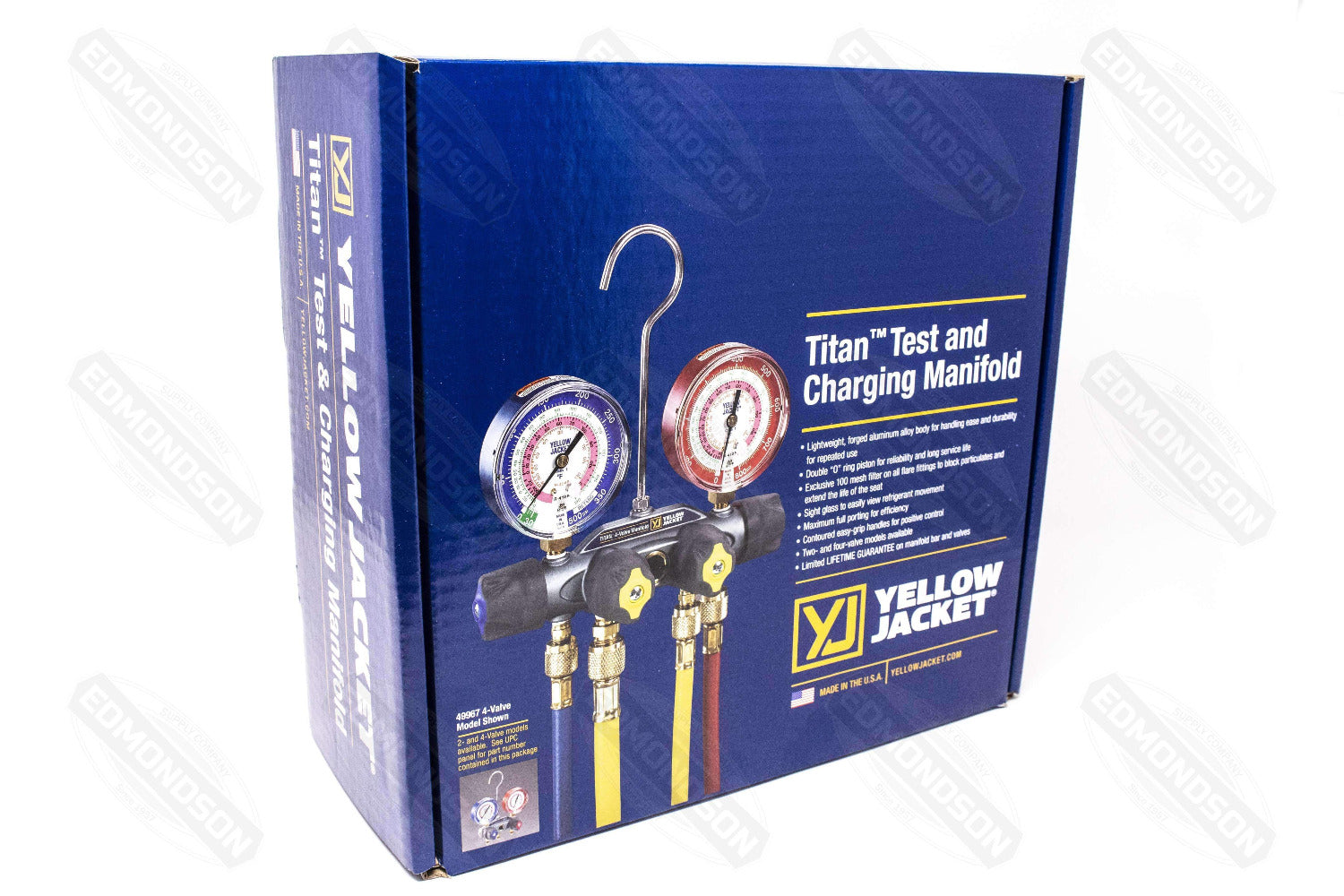 Yellow Jacket 49967 TITAN™ 4-Valve Manifold 60" PLUS II Hoses - R-22/404a/410a - Edmondson Supply