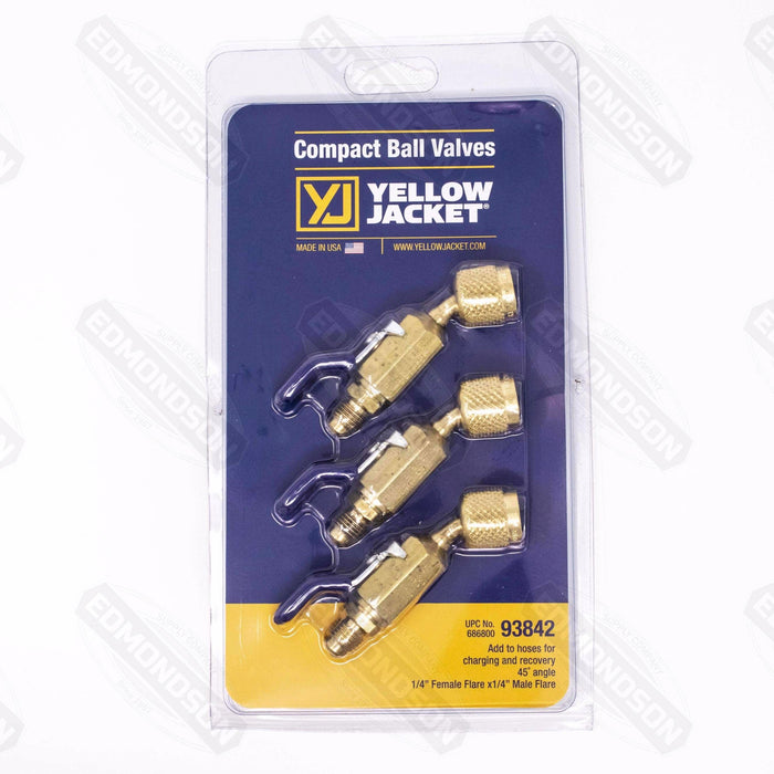 Ritchie Yellow Jacket 93842 45° 1/4" Compact Ball Valve Adapters (3-Pack) - Edmondson Supply