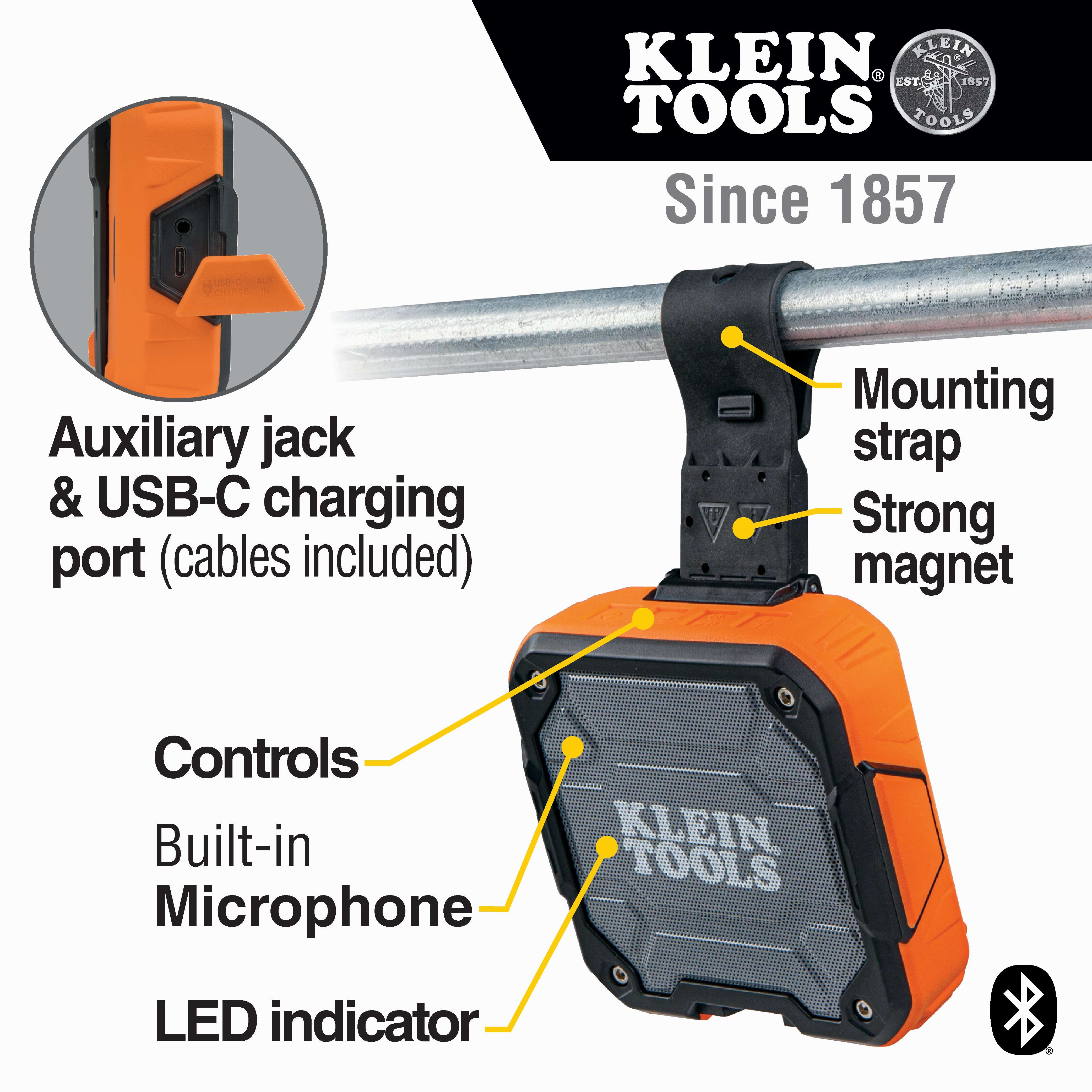 Klein Tools AEPJS2 Bluetooth® Speaker with Magnetic Strap - Edmondson Supply