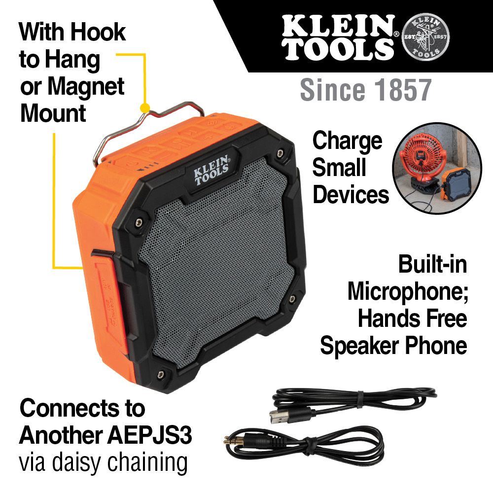 Klein Tools AEPJS3 Bluetooth® Jobsite Speaker with Magnet and Hook - Edmondson Supply