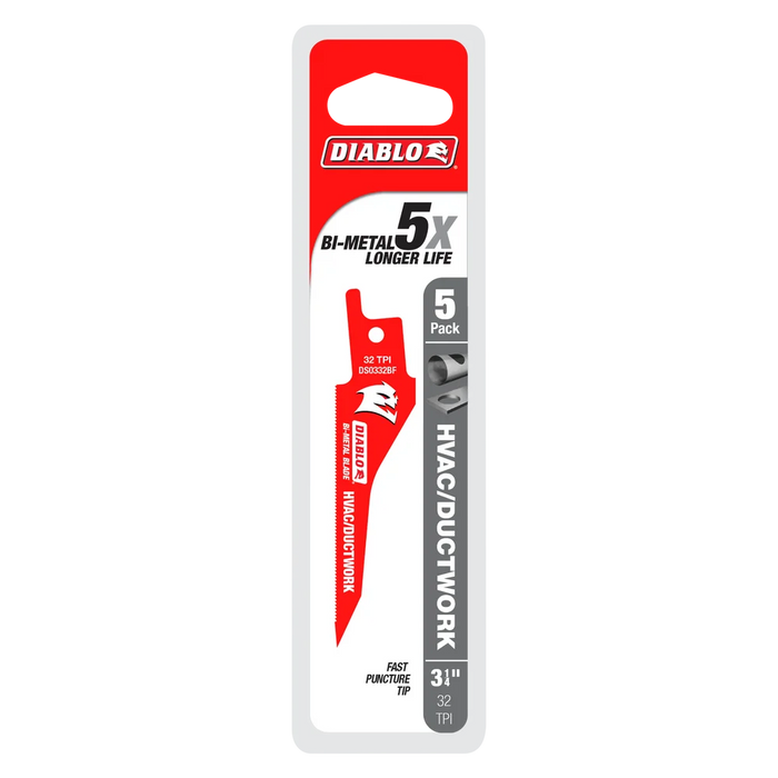 Diablo Tools DS0332BF5 3-1/4 in. HVAC/Ductwork Bi-Metal Reciprocating Blade (5-Pack_