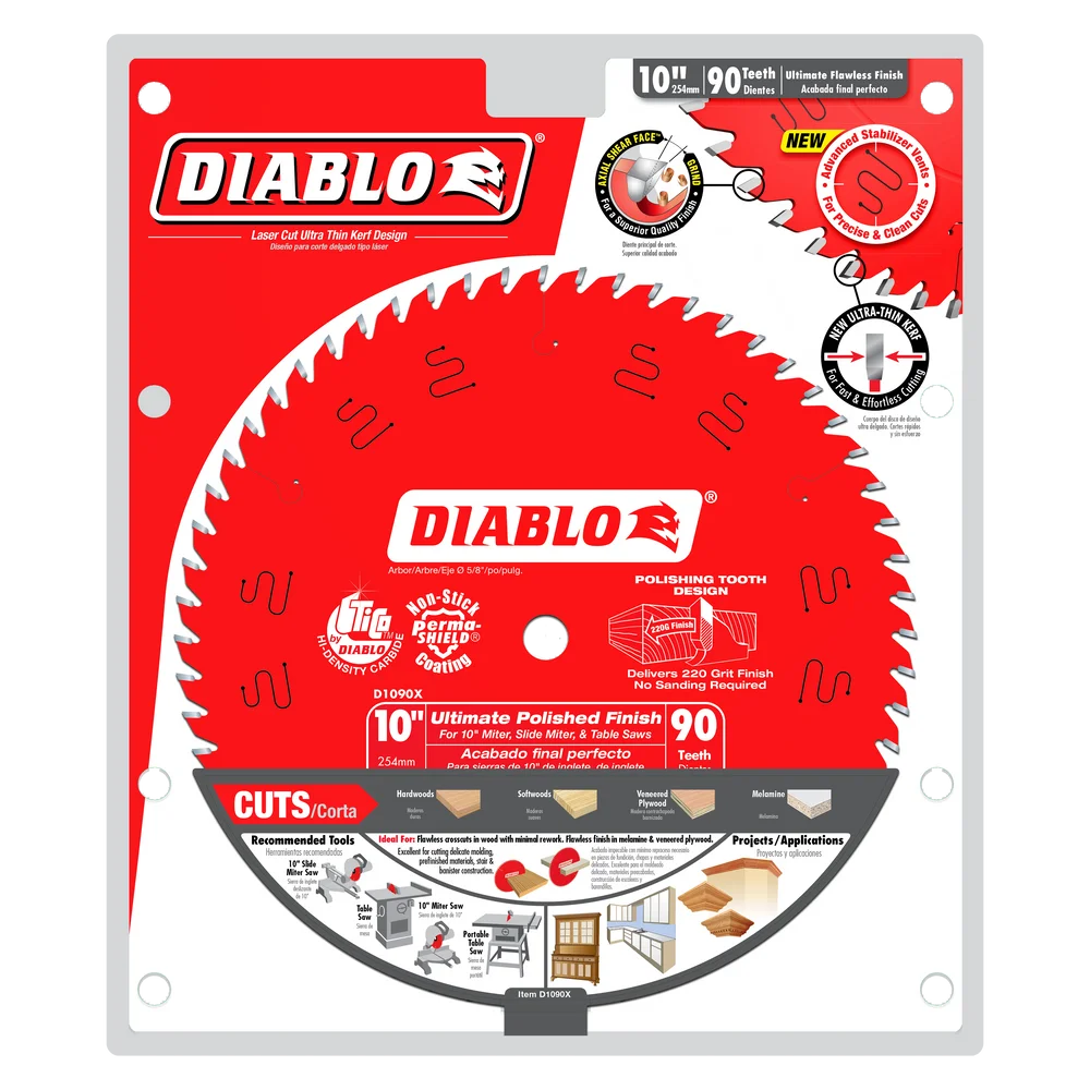 Diablo Tools D1090X 10 in. x 90 Tooth Ultimate Polished Finish Saw Blade - Edmondson Supply