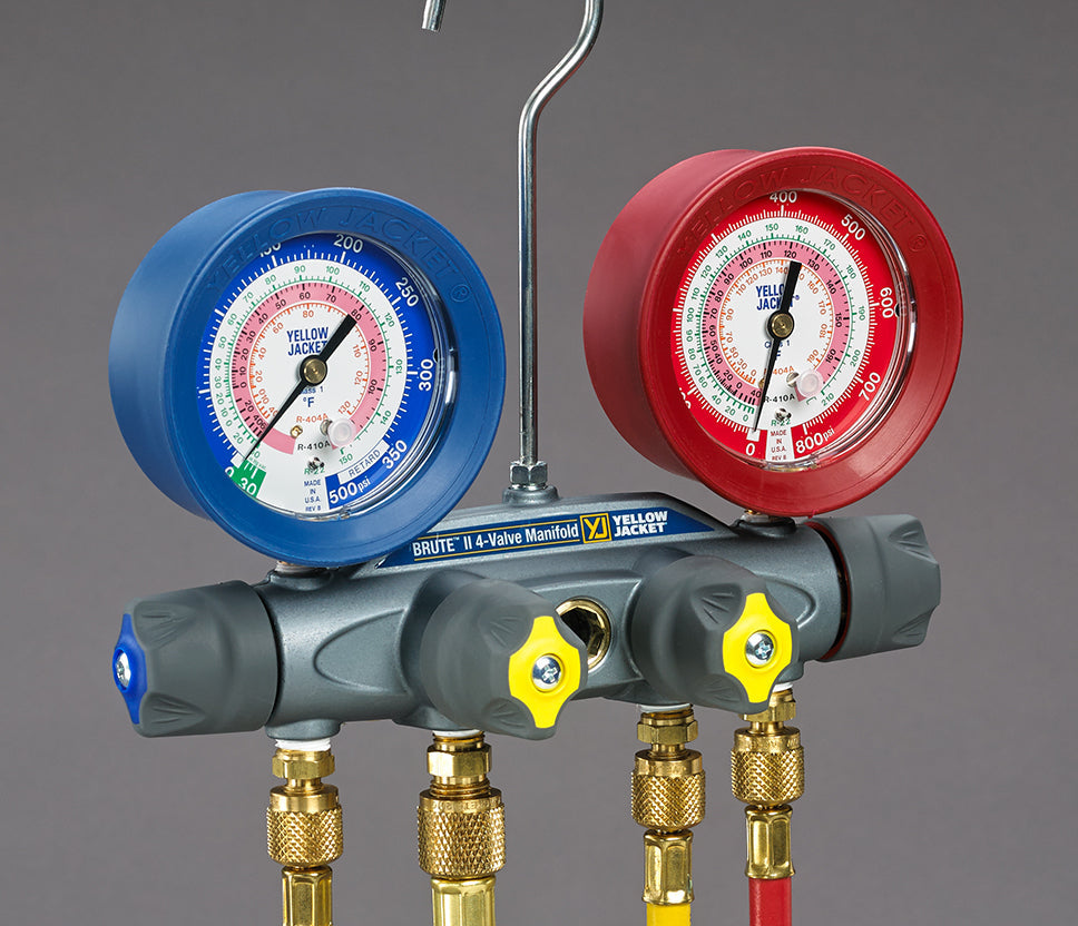 Yellow Jacket 46014 BRUTE II® A2L Manifold Only, 3-1/8″ (80mm) Gauges, R-32/454B/410A PSI °F - A2L Compatible - Edmondson Supply