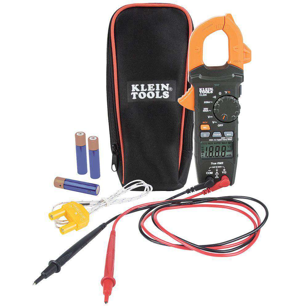 Klein Tools CL220 Digital Clamp Meter, AC Auto-Ranging 400 Amp with Temp - Edmondson Supply
