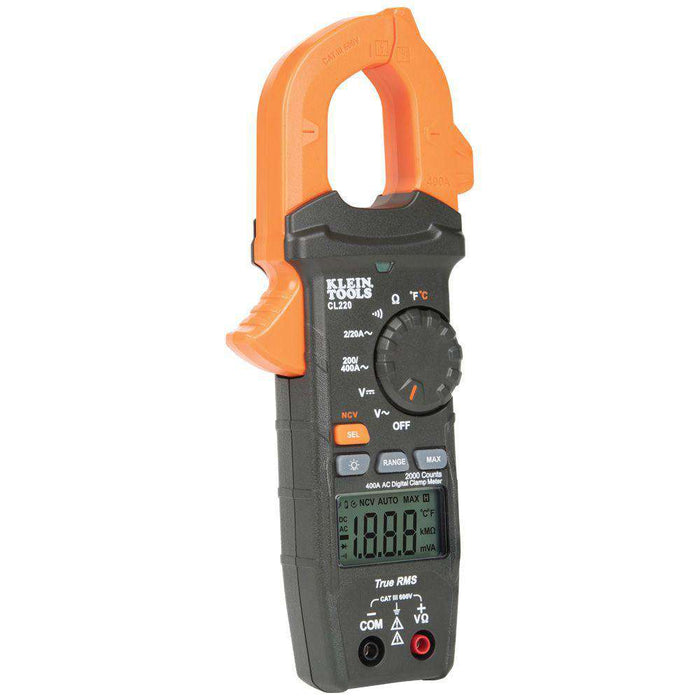 Klein Tools CL220 Digital Clamp Meter, AC Auto-Ranging 400 Amp with Temp - Edmondson Supply