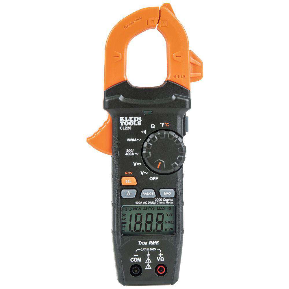 Klein Tools CL220 Digital Clamp Meter, AC Auto-Ranging 400 Amp with Temp - Edmondson Supply