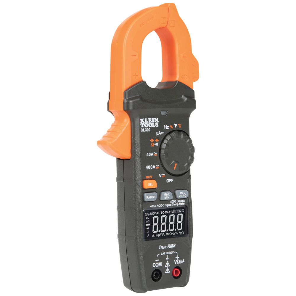 Klein Tools CL390 AC/DC Digital Clamp Meter, Auto-Ranging 400 Amp - Edmondson Supply