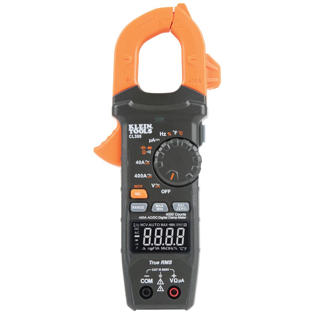 Klein Tools CL390 AC/DC Digital Clamp Meter, Auto-Ranging 400 Amp - Edmondson Supply