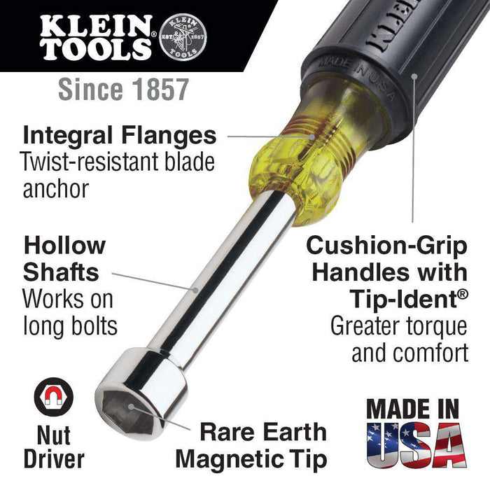 Klein Tools 630-3/8M 3/8" Magnetic Tip Nut Driver - 3" Hollow Shank - Edmondson Supply