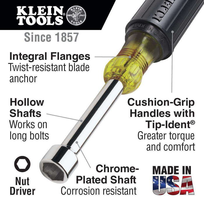 Klein Tools 630-1/4 1/4-Inch Nut Driver 3-Inch Shaft Cushion Grip - Edmondson Supply