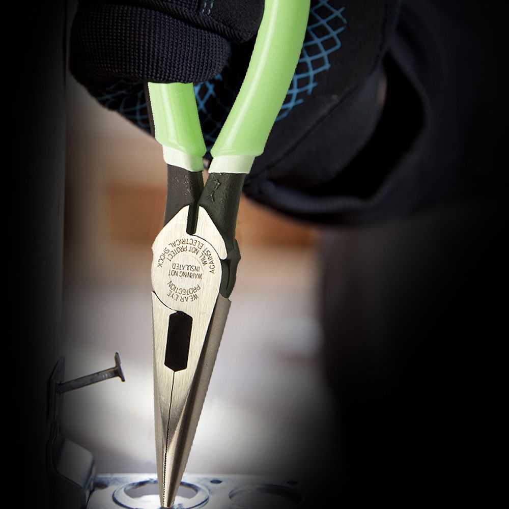 Klein Tools D203-8-GLW Pliers, Long Nose Side-Cutters, Hi-Viz, 8-Inch - Edmondson Supply