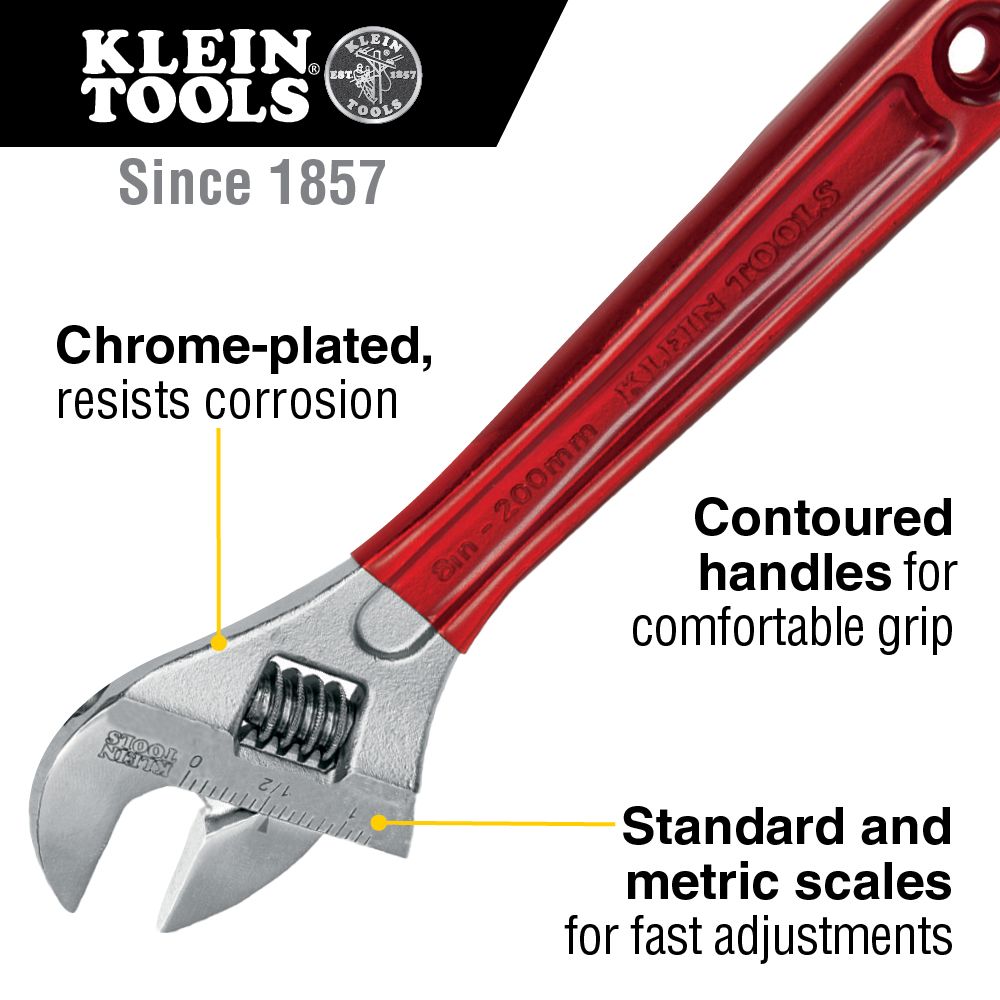 Klein Tools D507-8 Adjustable Wrench, Extra Capacity 8-Inch - Edmondson Supply