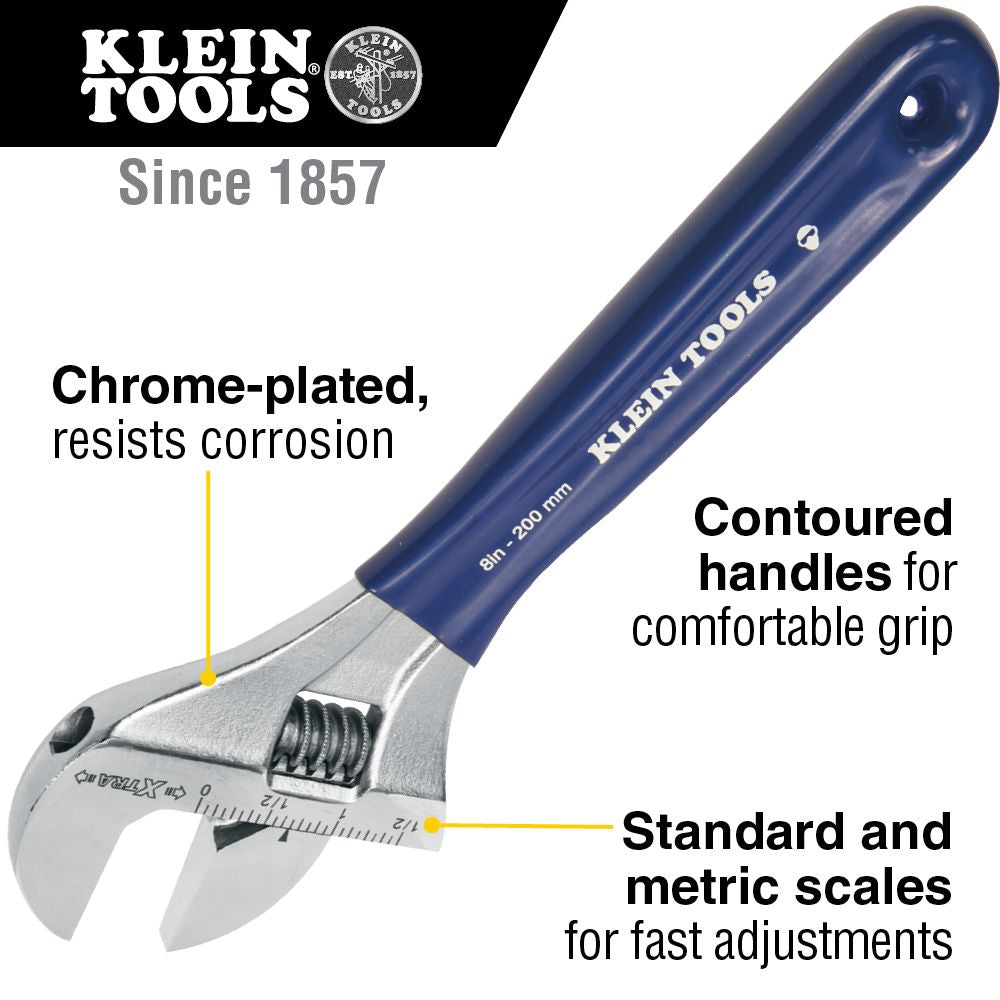Klein Tools D509-8 Adjustable Wrench, Extra-Wide Jaw, 8-Inch - Edmondson Supply