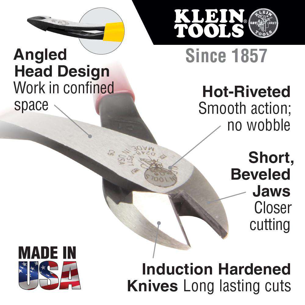 Klein Tools J2000-48 Journeyman High-Leverage Diagonal-Cutting Pliers - Angled Head - Edmondson Supply