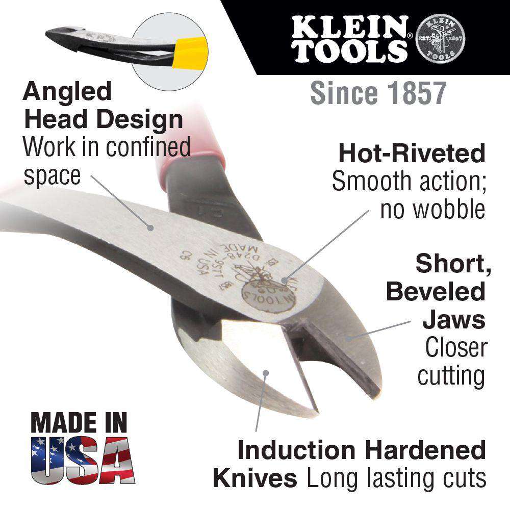 Klein Tools D2000-49 Diagonal Cutting Pliers, Angled Head, 9-Inch - Edmondson Supply