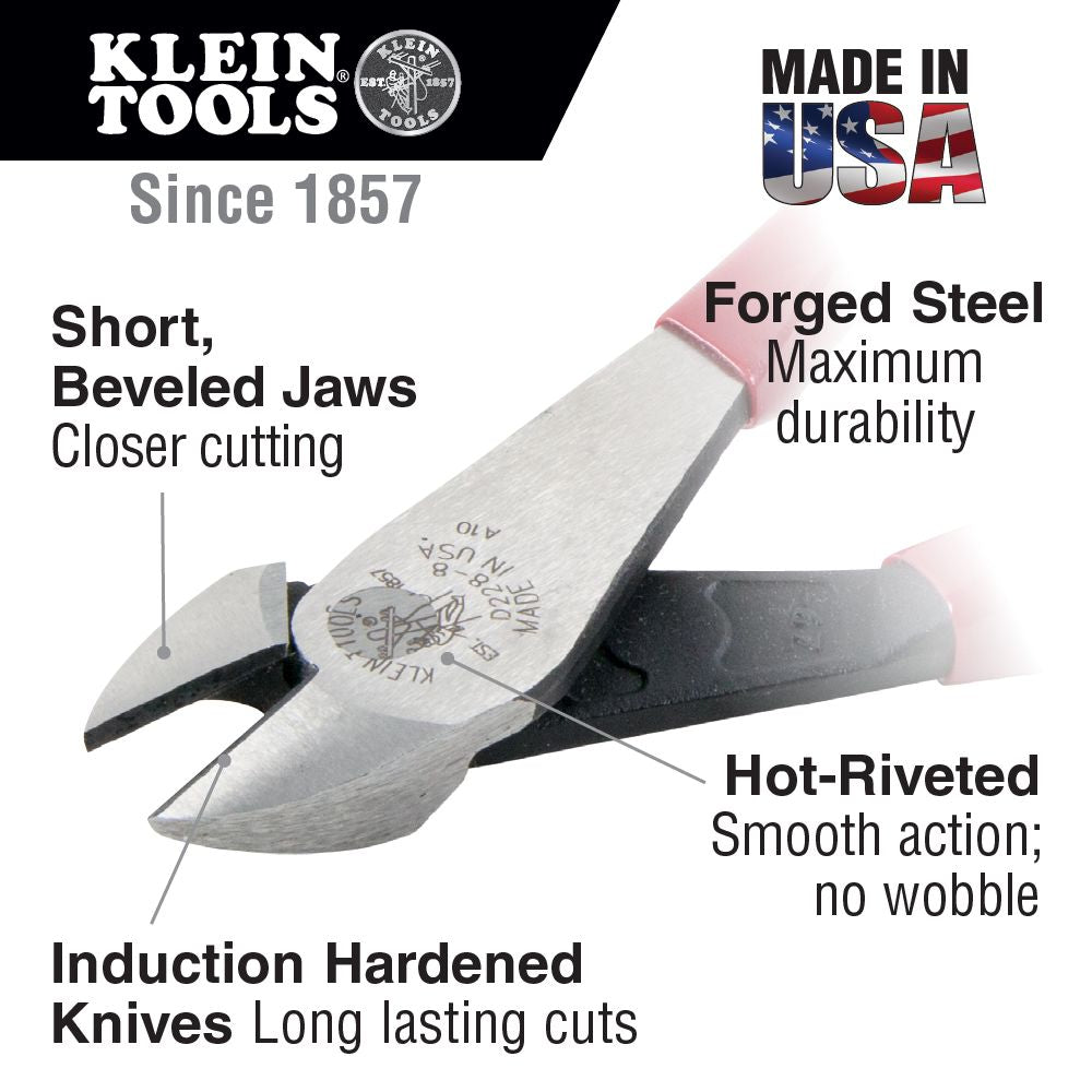 Klein Tools D2000-28 Diagonal Cutting Pliers, Heavy-Duty, High-Leverage, 8-Inch - Edmondson Supply