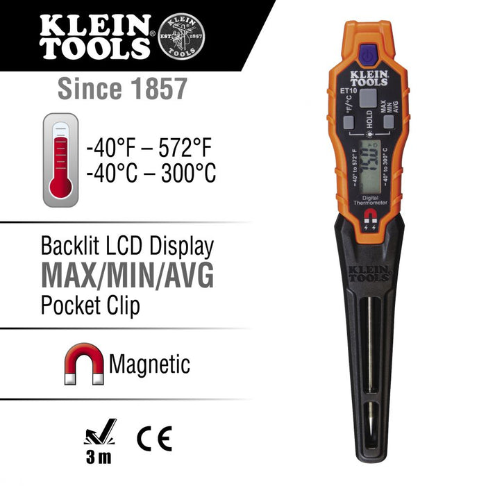 Klein Tools ET10 Magnetic Digital Pocket Thermometer - Edmondson Supply