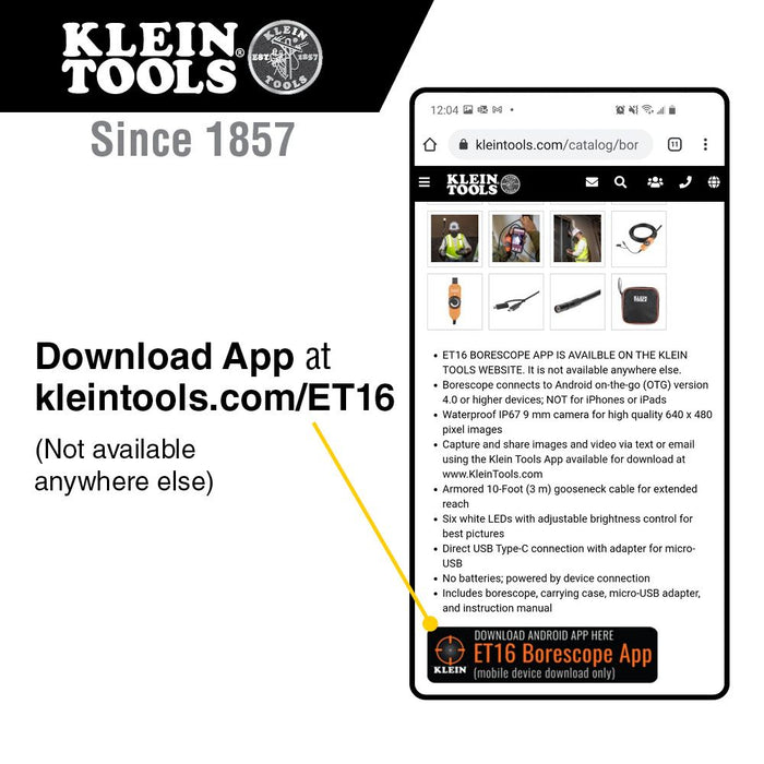 Klein Tools ET16 Borescope for Android® Devices