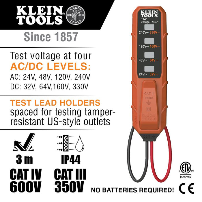 Klein Tools ET45VP AC/DC Voltage and GFCI Receptacle Outlet Test Kit