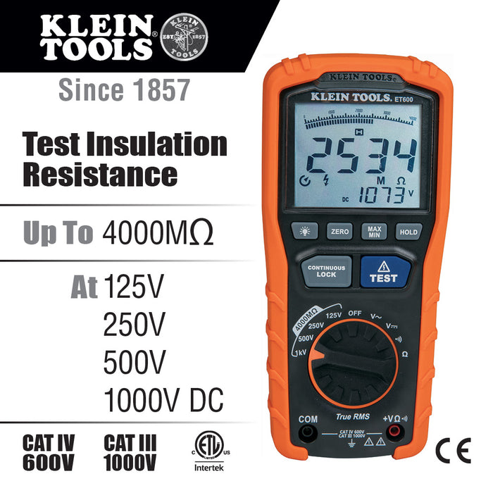 Klein Tools ET600 Insulation Resistance Tester - Edmondson Supply