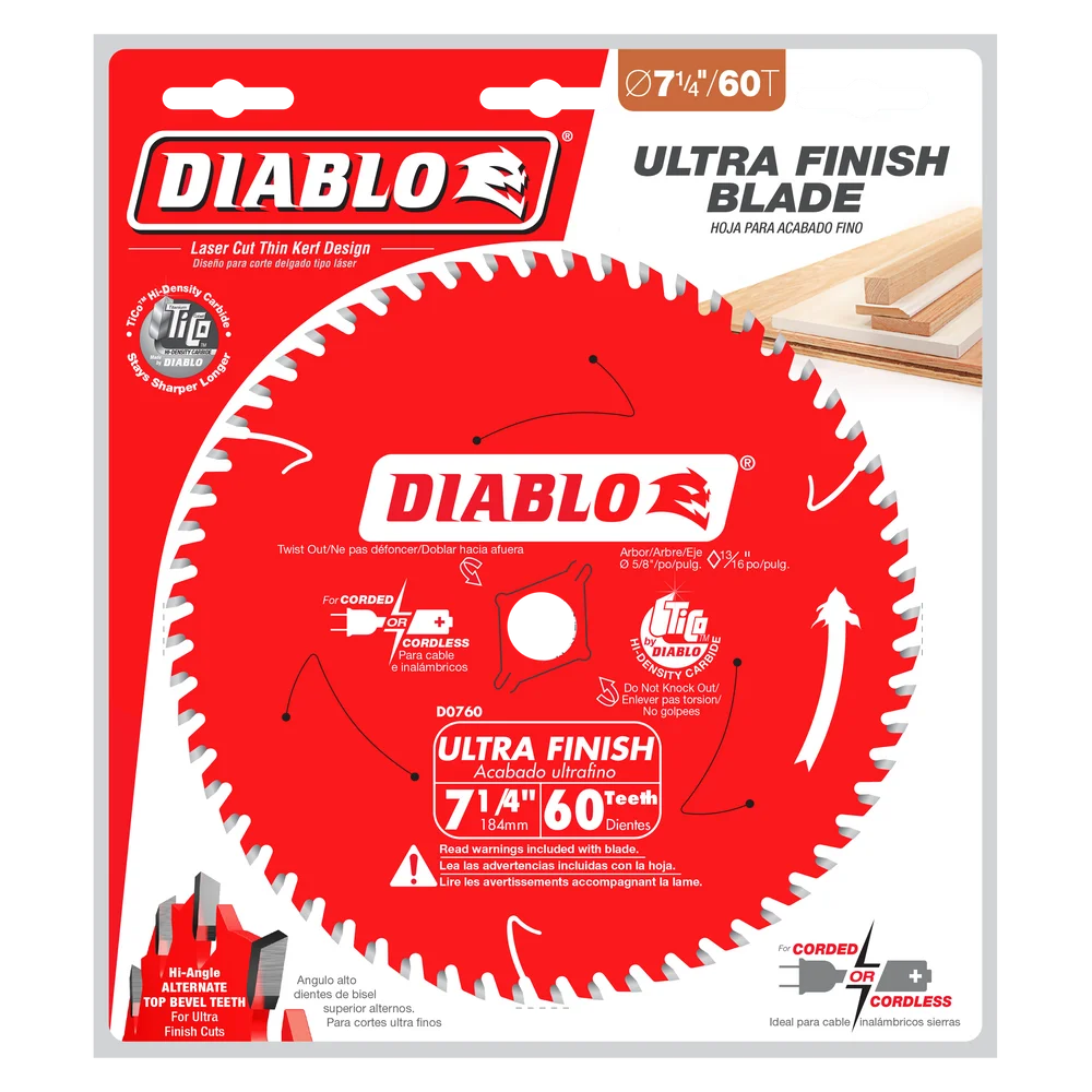 Diablo Tools D0760X 7-1/4 in. x 60 Tooth Ultra Finish Saw Blade - Edmondson Supply