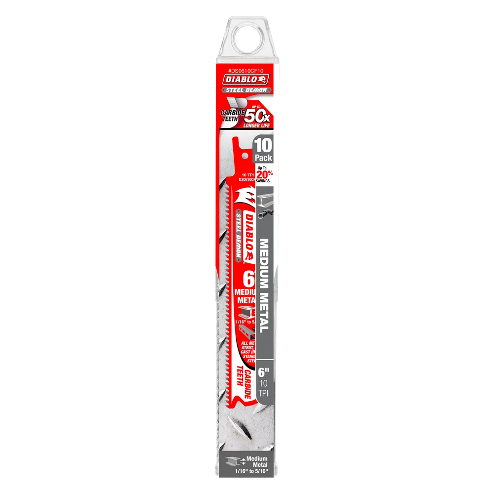 Diablo Tools DS0610CF3 6 in. Steel Demon Carbide Recip Blades for Medium (1/16 in. - 5/16 in.) Metal Cutting (3-Pack) - Edmondson Supply