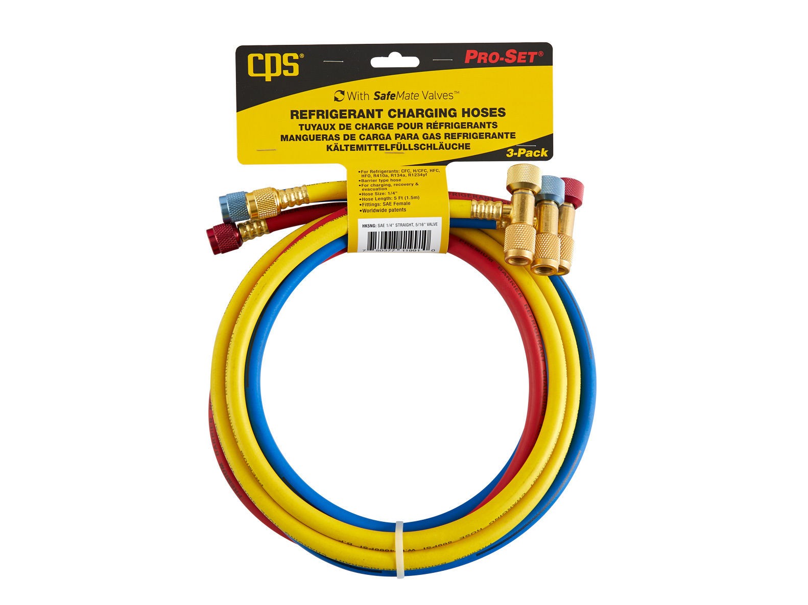 CPS Products HP5NG Premium Refrigerant Charging Hoses with SafeMate™ Valves - Edmondson Supply
