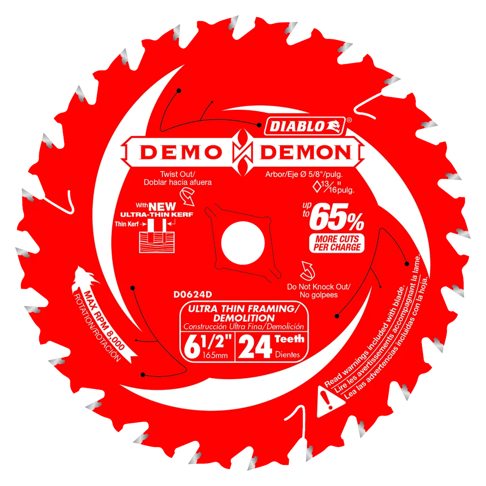 Diablo Tools D0624DA 6-1/2" x 24-Teeth Demo Demon™ Ultra-Thin Framing/Demolition Saw Blade for Wood - Edmondson Supply