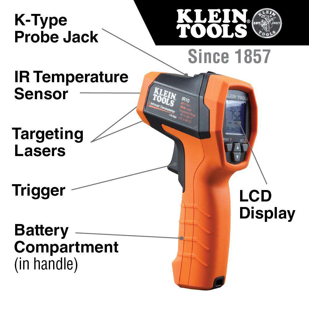 Klein Tools IR10 20:1 Dual Laser Infrared Thermometer - w/ Case - Edmondson Supply