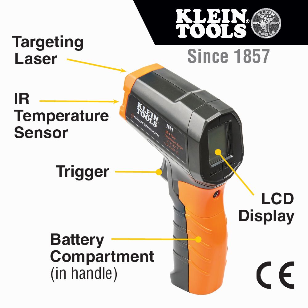 Klein Tools IR1 Infrared Digital Thermometer with Targeting Laser, 10:1 - Edmondson Supply