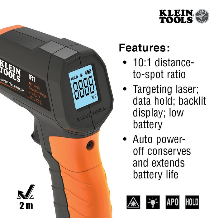 Klein Tools IR1 Infrared Digital Thermometer with Targeting Laser, 10:1 - Edmondson Supply