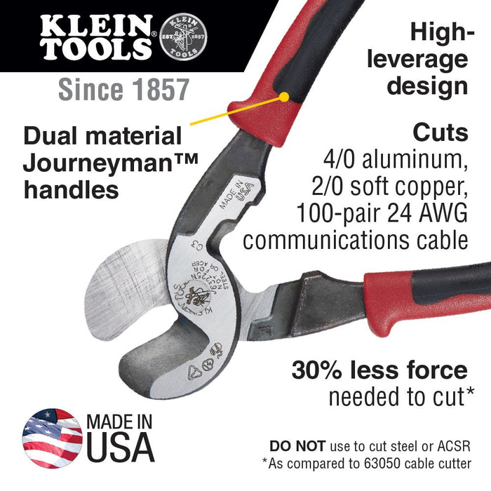 Klein Tools J63225N Journeyman™ High Leverage Cable Cutter with Stripping