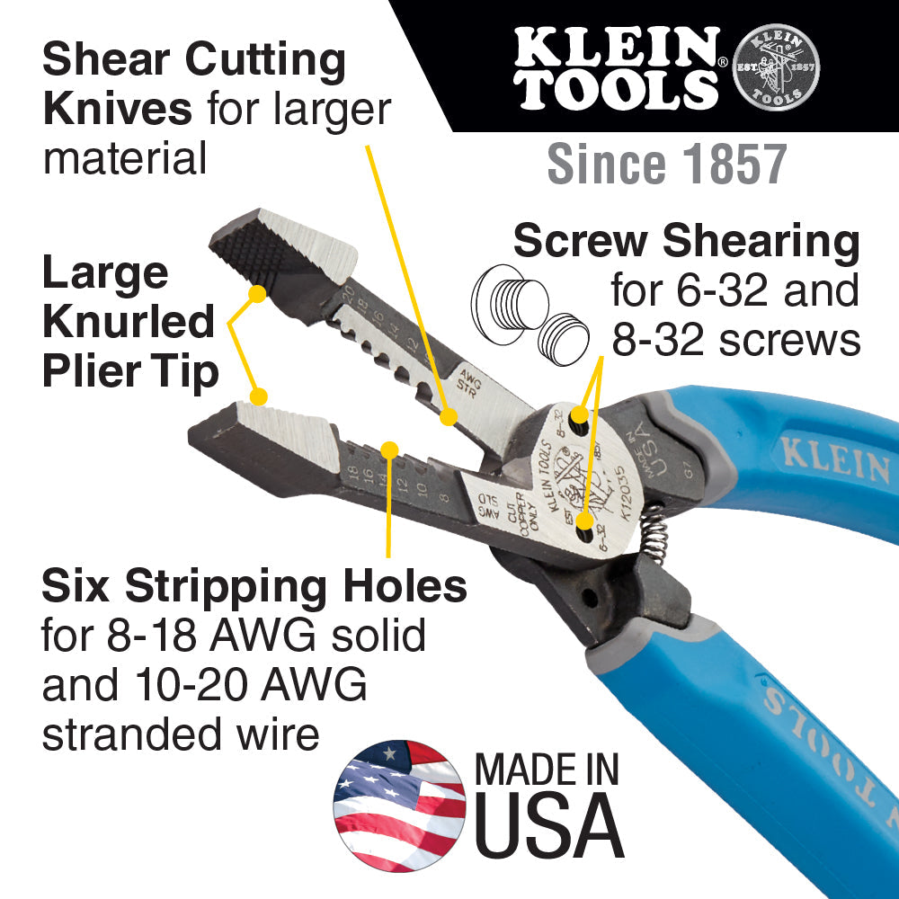 Klein Tools K12035 Klein-Kurve® Heavy-Duty Wire Stripper 8-20 AWG - Edmondson Supply