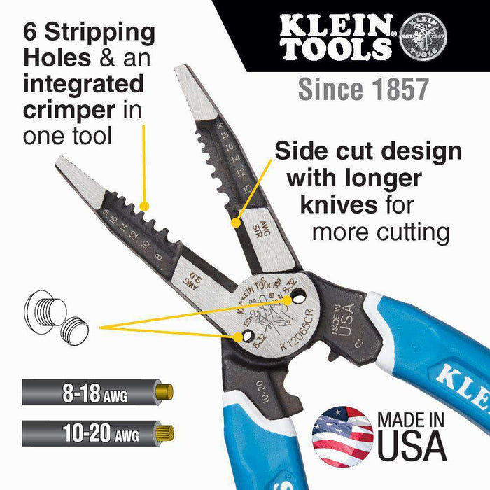 Klein Tools K12065CR Klein-Kurve® Heavy-Duty Wire Stripper Crimper 8-20 AWG - Edmondson Supply