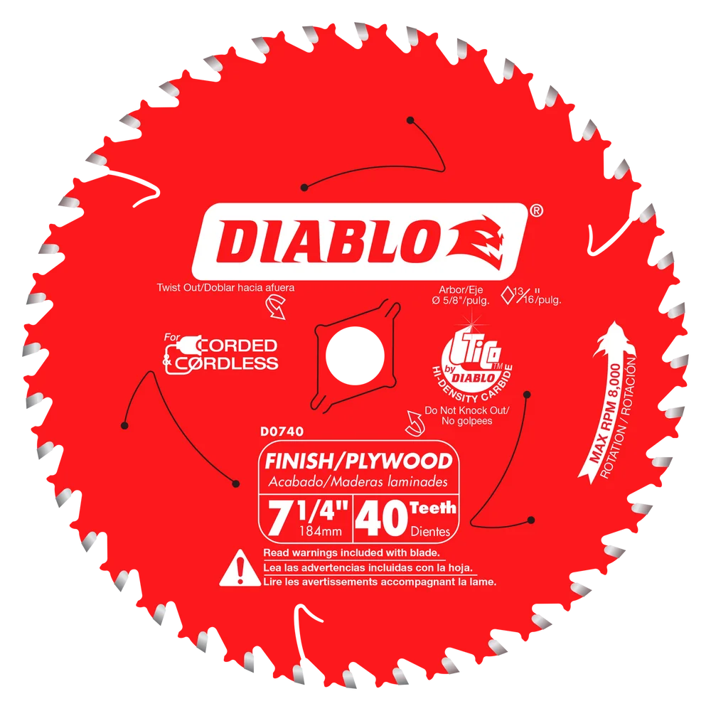 Diablo Tools D0740X 7-1/4 in. x 40 Tooth Finish Saw Blade - Edmondson Supply