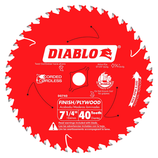Diablo Tools D0740X 7-1/4 in. x 40 Tooth Finish Saw Blade - Edmondson Supply