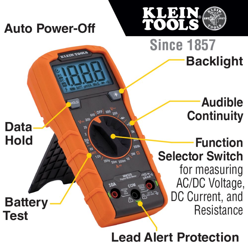 Klein Tools MM325 Digital Multimeter, Manual-Ranging, 600V - Edmondson Supply
