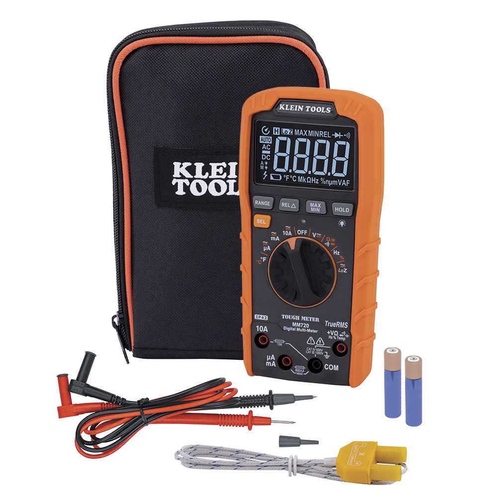 Klein Tools MM720 Digital Multimeter, TRMS Auto-Ranging, 1000V, Temp, Low Impedance - Edmondson Supply