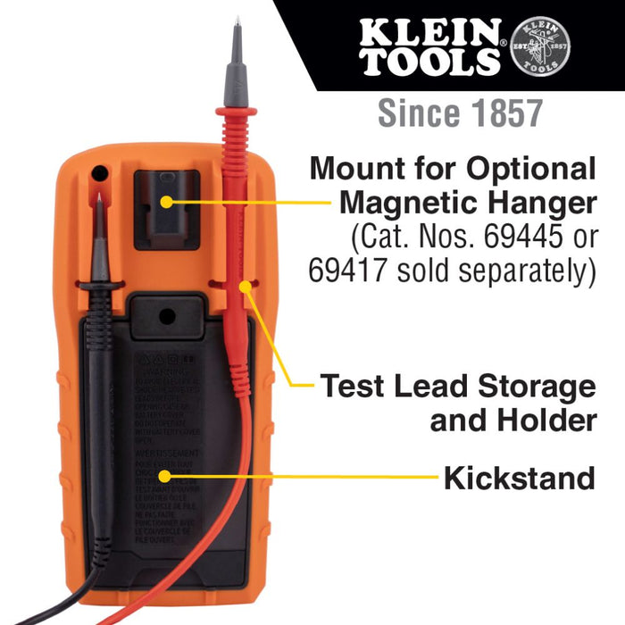 Klein Tools MM720 Digital Multimeter, TRMS Auto-Ranging, 1000V, Temp, Low Impedance