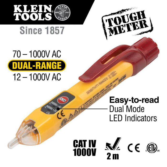 Klein Tools NCVT-2P Dual Range Non-Contact Voltage Tester 12 - 1000V AC - Edmondson Supply