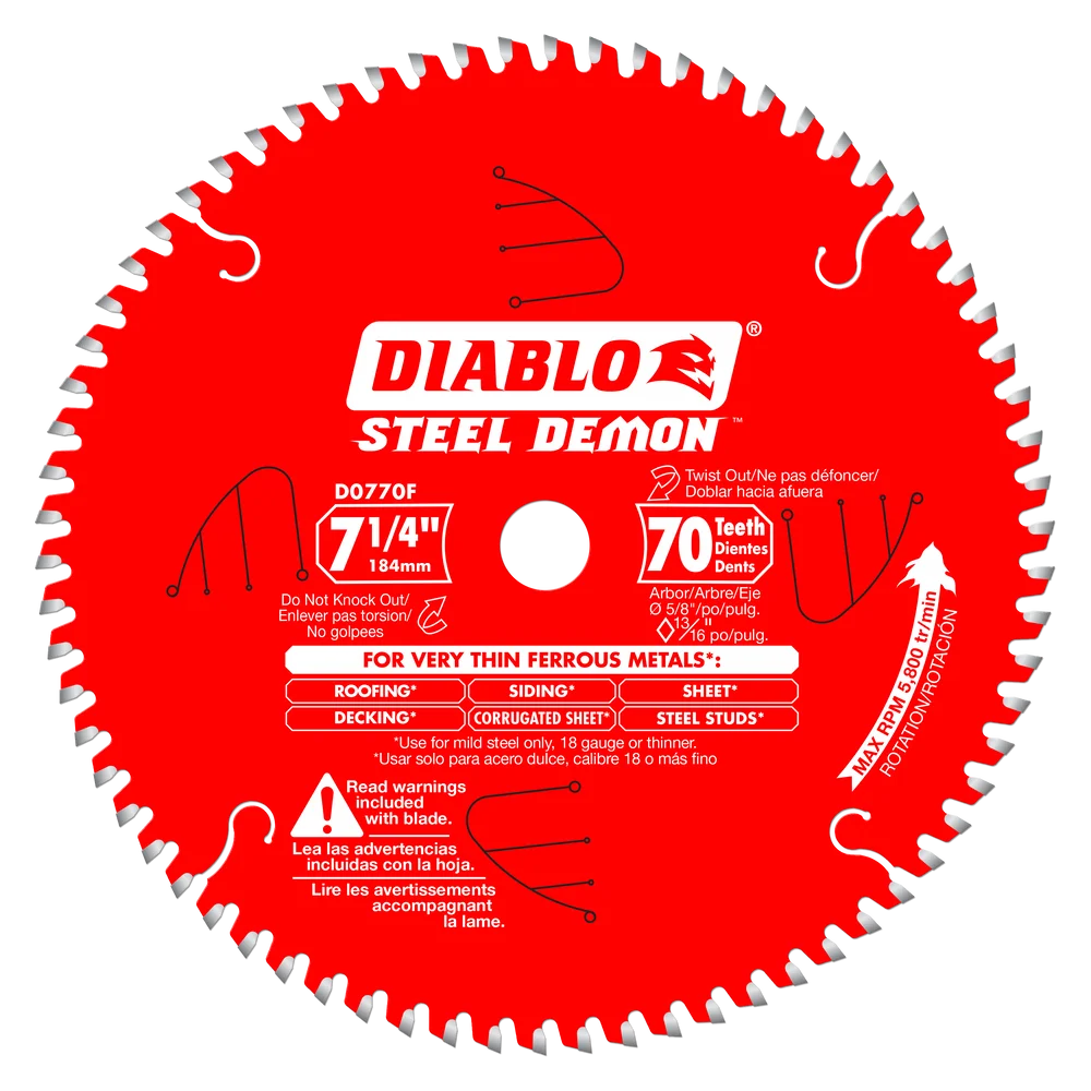 Diablo Tools D0770F 7-1/4 in. x 70 Tooth Carbide-Tipped Saw Blade for Metal - Edmondson Supply